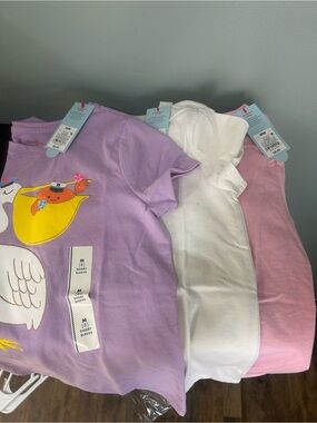 Bundle Lot 4 Girls' Short Sleeve Tee Trio - Purple, White & Pink